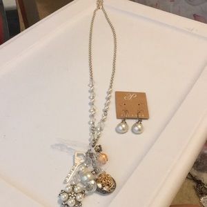 Long Silver Necklace with Matching Earrings